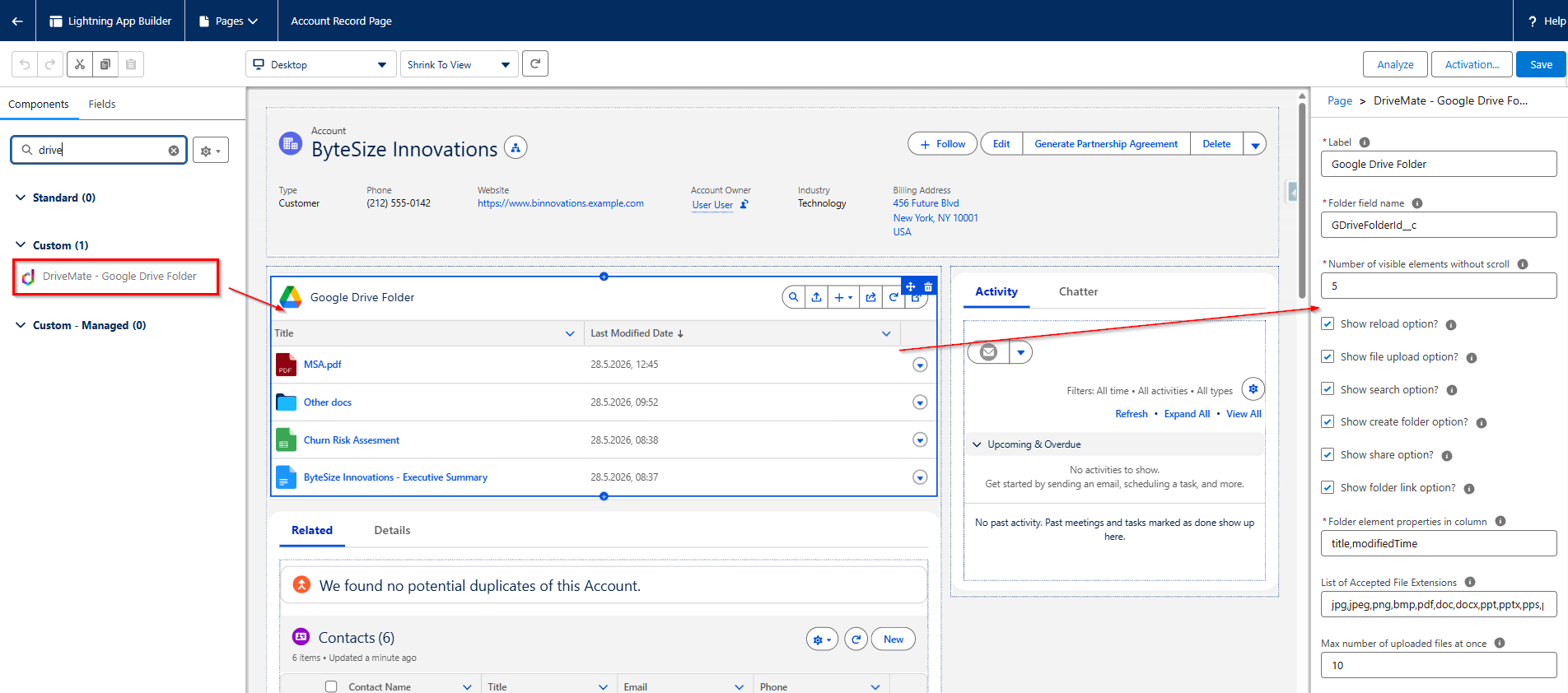 DriveMate Google Drive Folder component configuration