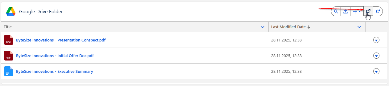 DriveMate Google Drive Folder component - opening folder in Google Drive