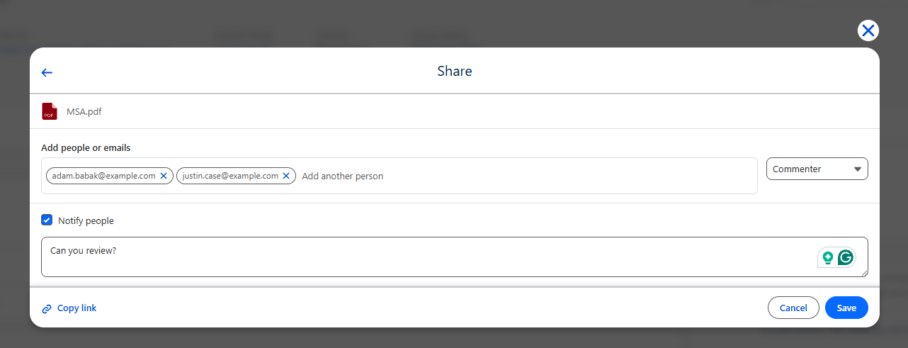 DriveMate Google Drive Folder component - share modal add people view