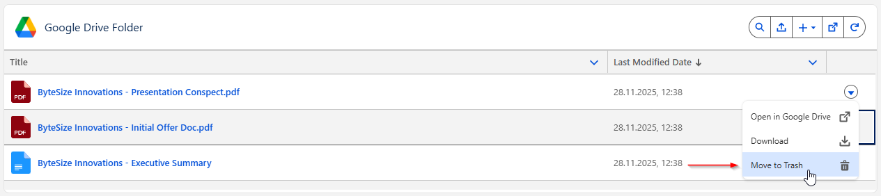 DriveMate Google Drive Folder component - moving file to trash