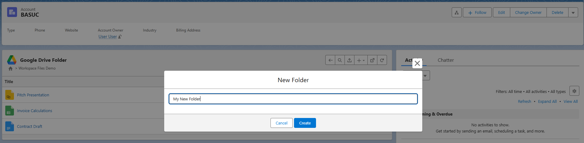 Folder creation modal