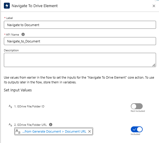 Navigate to Drive Element apex action params