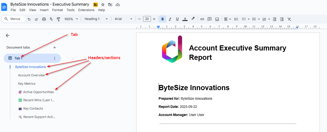 Tabs in a Google Document