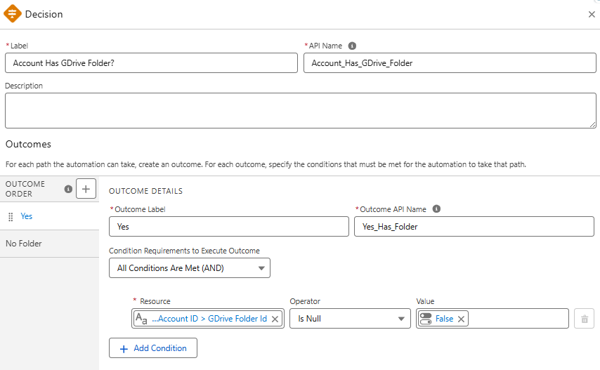 Decision - Account Has GDrive Folder