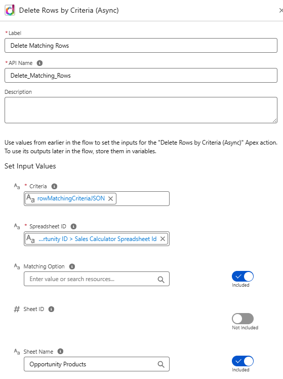 Delete Rows by Criteria action configuration