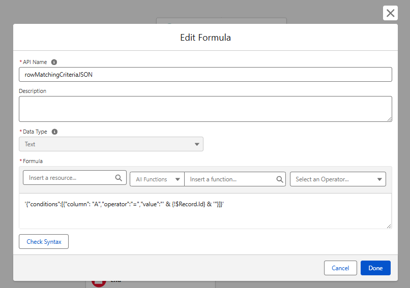 CriteriaJson formula configuration